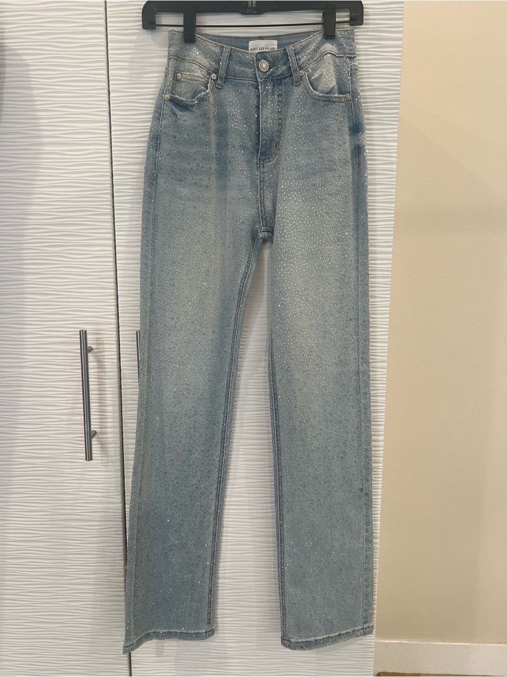 Aced Les Filles Light Blue Straight-Leg Jeans with Subtle Sparkle
